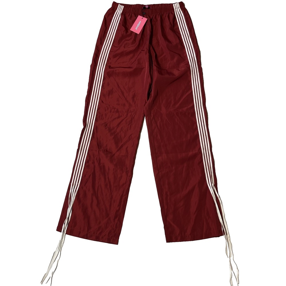 Edikted Windbreaker Track Pants Size S Red w/ White Extended Stripe Trousers NWT